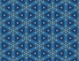 Seamless abstract raster pattern with black thin lines against the blue sky with clouds