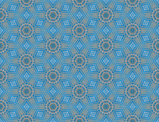 Seamless abstract raster pattern with white and blue small elements on gray background	