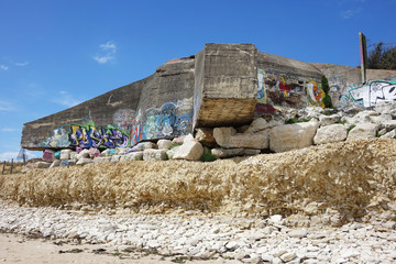 France. Island Ile de Re. Landscape of the coast with bunker