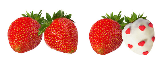 strawberry and strawberry in chocolate isolated on the white background