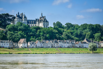 Obraz premium CHAUMONT CASTLE, FRANCE - JULY 07, 2017: Chaumont castle stands above the River Loire in a summer day at Chaumont castle, France on July 07, 2017