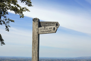 Sign Post Showing Direction Along The Cotswold Way.