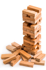 Close up blocks wood game isolated on white background