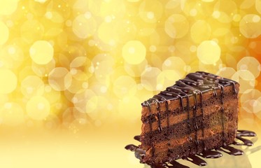 Chocolate cake with chocolate creame isolated on white