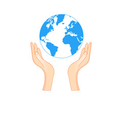 Vector outline symbol illustration of a hand holding the earth.