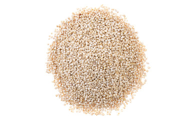 Quinoa seeds on a white background. Proper nutrition, healthy health products.
