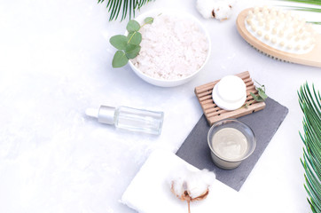 Light composition with cosmetic products for spa procedures.