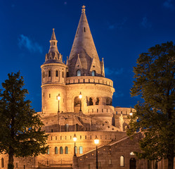 Fisherman's Bastion in Budapest, Hungary in dusk
