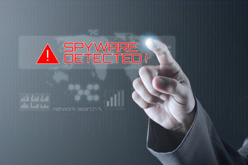 Business man pointing to virtual screen. Technology Concept