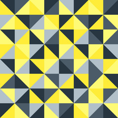Naadloze geometrische vintage retro patroon vector achtergrond kunst met kleurrijke driehoeken diamant vormen grijs zwart geel