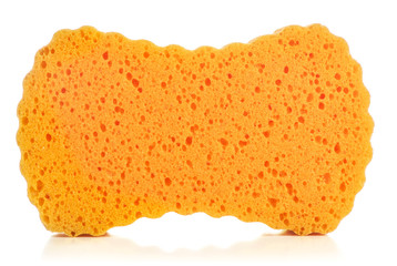 Orange sponge bathing with reflection on an isolated white background