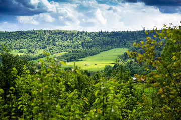 Green mountains and mountain valleys in the Ukrainian Carpathians, Lviv region