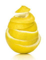 Fototapeta na wymiar The spiral of lemon skin on isolated white background
