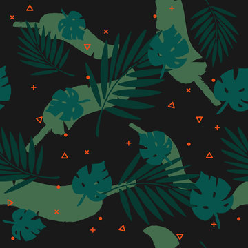 floral vector seamless pattern dark tropical hawaian shirt design