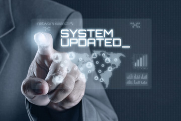 Business man pointing to virtual screen. Business & Technology Concept