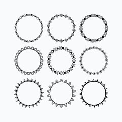 Black circle line pattern signs and symbols border emblems icons set on white background