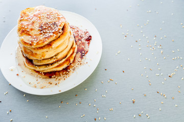 pancakes sprinkled with sesame