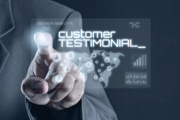 Obraz premium Business man pointing to virtual screen. Business & Technology Concept