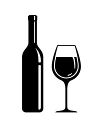 Wine bottle and wine glass. Isolated vector icons.