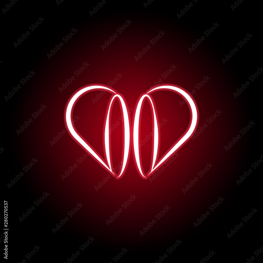 Wall mural Heart icon in red neon style. Set of hearts illustration icons. Signs, symbols can be used for web, logo, mobile app, UI, UX