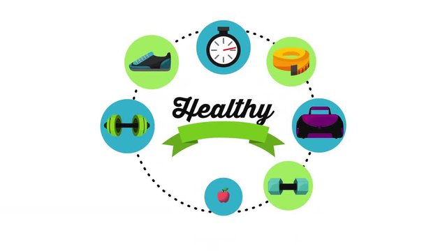 healthy lifestyle with set icons animation