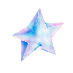 Hand drawn crystal watercolor star isolated at white background.