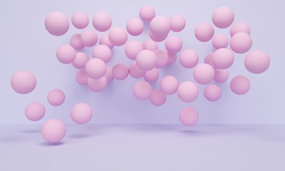 Geometric purple abstract background with pink balloons. 3d rendering