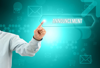 Obraz premium Business man touch a button on an imaginary screen with text