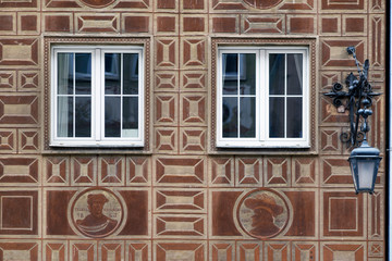 Stone bas-reliefs on the walls of Gdansk