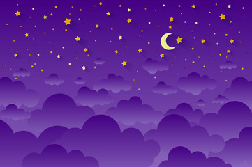 night sky background stars and moon. Can be used for poster, banner, flyer, invitation, website or greeting card Vector illustration eps 10