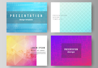 The minimalistic abstract vector illustration of the editable layout of the presentation slides design business templates. Abstract geometric pattern with colorful gradient business background.