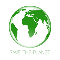 Green earth icon. Save the planet. Isolated on white. Vector illustration.