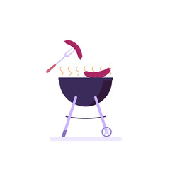 Barbecue party concept. Woman at a picnic cooking a barbecue grill outdoors. Barbecue party banners with picnic on white background. Vector illustration.