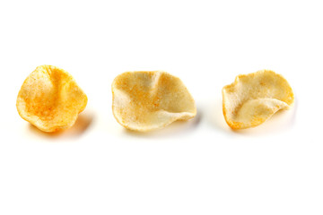 Potatoes snack with pepper on isolated white background. Closeup