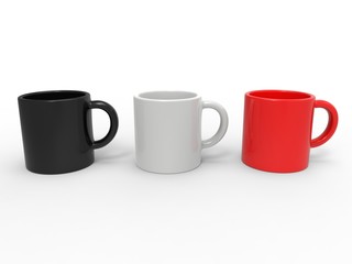 Red, black and white coffee mugs