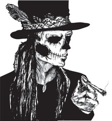 vector hand drawn monochrome illustration of Baron Samedi - voodoo loa. © ursulamea