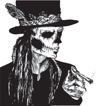 vector hand drawn monochrome illustration of Baron Samedi - voodoo loa.