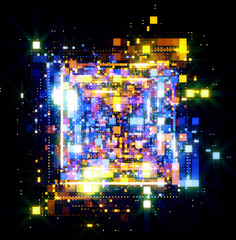 Obraz na płótnie Canvas Led Light. luma effect. Future tech. Glare cubes. Digital signal. .Shine grid. Modern big data. Neon flare. Quantum computer net system. Magic code. Grid lines. Vivid frame. Web device. Blocks system.