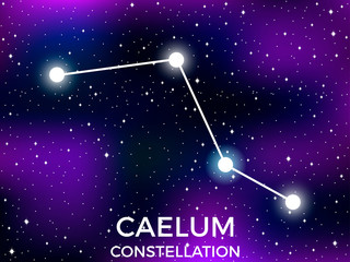Fototapeta na wymiar Caelum constellation. Starry night sky. Cluster of stars and galaxies. Deep space. Vector illustration