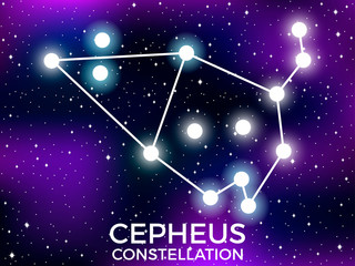 Obraz na płótnie Canvas Cepheus constellation. Starry night sky. Zodiac sign. Cluster of stars and galaxies. Deep space. Vector illustration