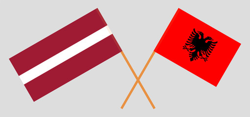 Albania and Latvia. Crossed Albanian and Latvian flags