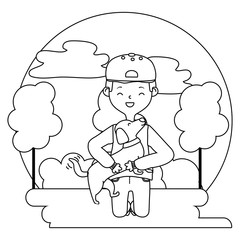 Boy with dog cartoon design