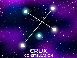 Crux constellation. Starry night sky. Zodiac sign. Cluster of stars and galaxies. Deep space. Vector illustration