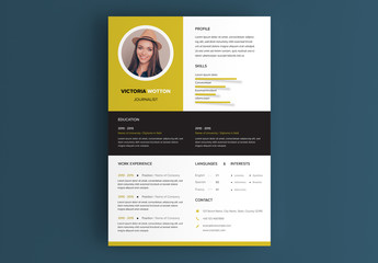 Resume Layout with Yellow and Black Accents