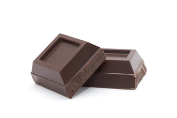 Broken chocolate bar isolated on white background