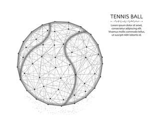 Tennis ball low poly design, Sport game abstract graphics, polygonal wireframe vector illustration made from points and lines on a white background