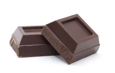 Broken chocolate bar isolated on white background