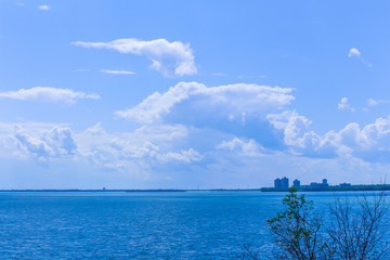 Wide river surface under the blue sky, Montreal