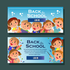 school banner horizontal student cartoon