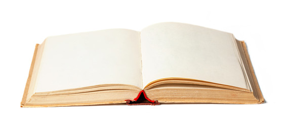 Old open book isolated on white background